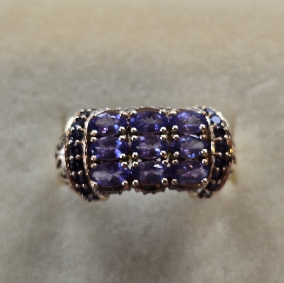 Tanzanite 10k Gold Faceted Gemstone Rectangle Filigree Ring 9 - Picture 4 of 10